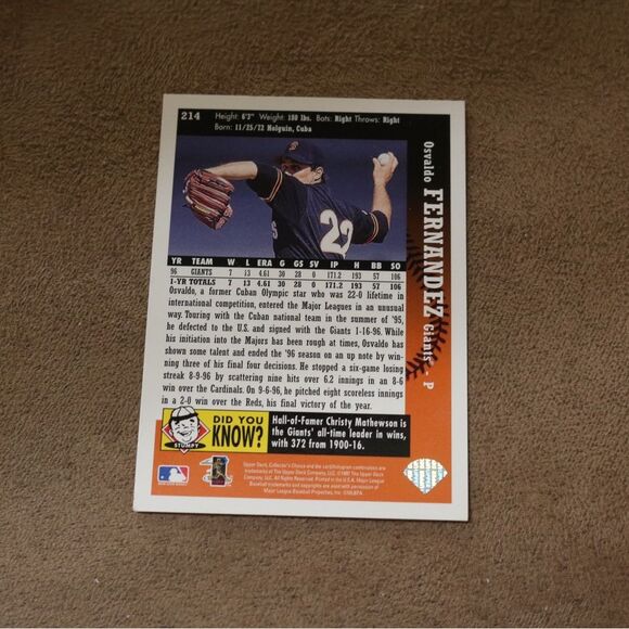 Osvaldo Fernandez #214 Baseball Card - Picture 2 of 2